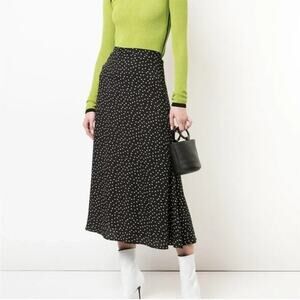 Reformation Skirt Womens 2 Reformation Bea Midi Black White Polka Dot